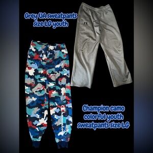 Boys Youth Large Bundle (2): Under Armour Grey Joggers & Champion Camo Sweatpant